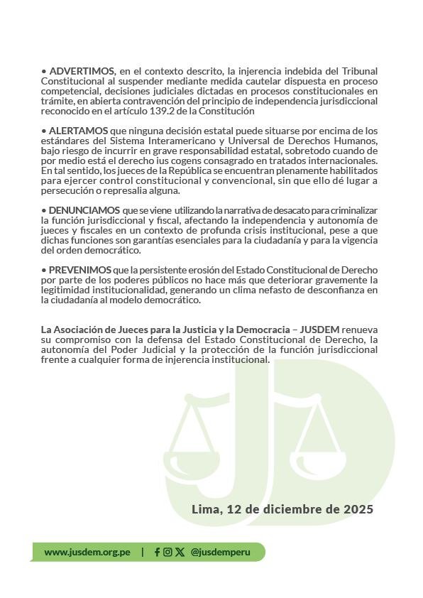 ASOCIACION DE JUECES DEL PERÚ - JUSDEM rechaza inhabilitación de Delia Espinoza y denuncia "injerencia indebida" del Tribunal Constitucional 597317592 1285092253642455 8808527136504386003 n