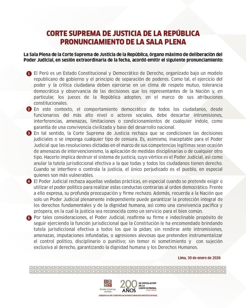 Corte Suprema de Justicia denuncia "amenazas e intromisiones" del poder político: En un enérgico pronunciamiento, la Sala Plena del máximo tribunal del país advirtió que no cederá ante intentos de control disciplinario o punitivo que busquen condicionar la independencia de los jueces. 626343611 1300879735405947 7680140456695887910 n