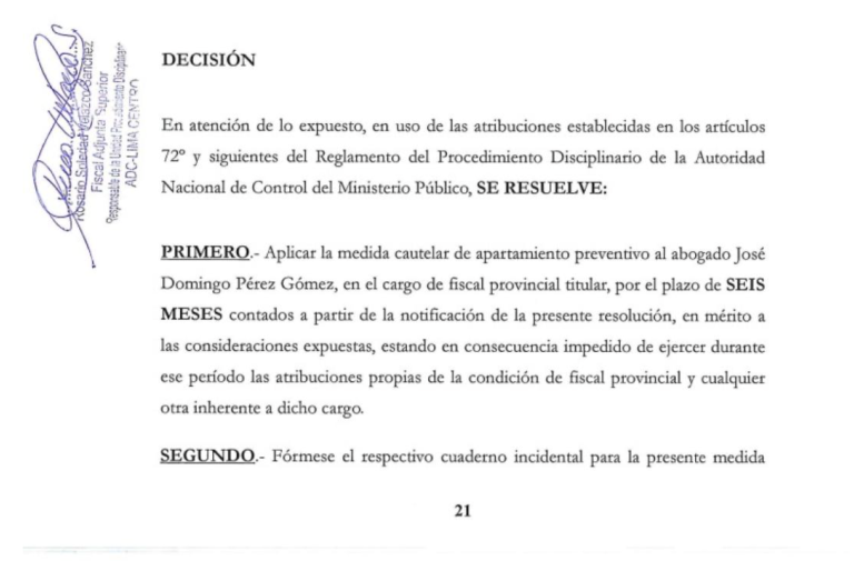 AUTORIDAD NACIONAL DE CONTROL DEL MINISTERIO PÚBLICO suspende por seis meses al fiscal José Domingo Pérez y recorta su sueldo al 80% captura de pantalla 2026 01 13 a las 40231pm 768x505